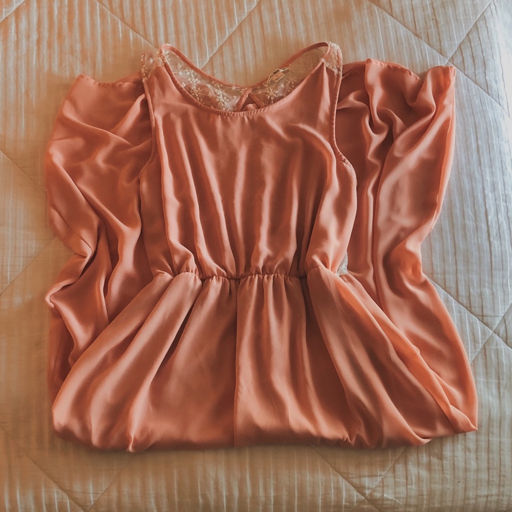 Double Zero | Peach Lace Maxi Dress, Keyhole Back